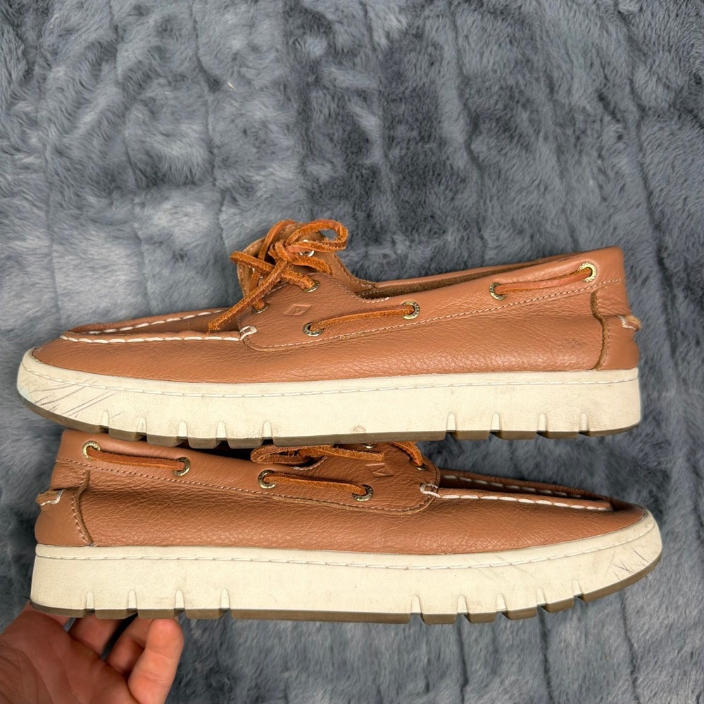 Sperry Keely Boat Tan Brown Pebbled Leather Platform Shoes 104765 Womens 11